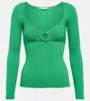 Stella Mccartney Gathered Ring Technical Knit Sweater In Bright Green