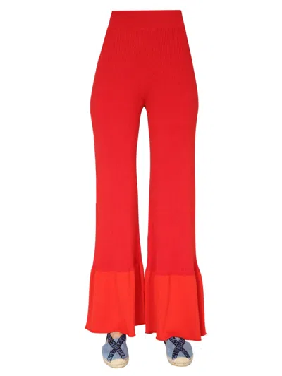 Stella Mccartney Ribbed Knit Trousers With Elastic Waist In Red