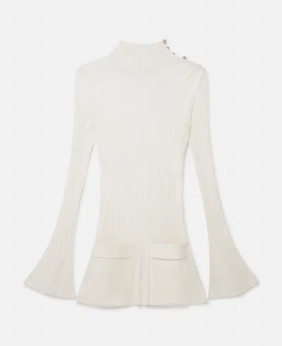 Stella Mccartney Ribbed Long Sleeve Mini Dress In Pure White