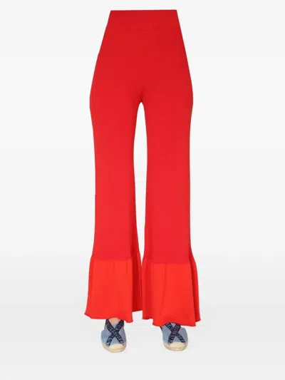 Stella Mccartney Ribbed Knit Trousers With Elastic Waist In Red