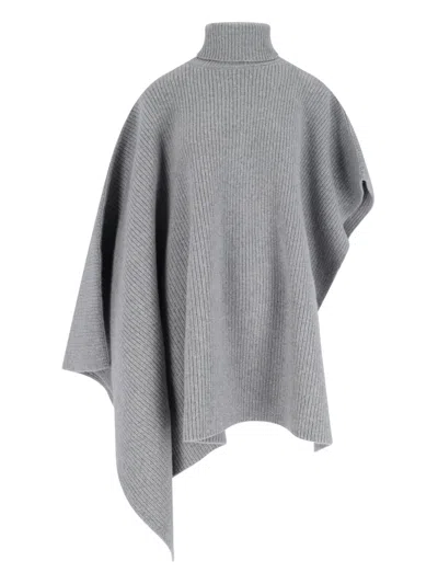 Stella Mccartney Ribbed Turtleneck Poncho Cape In Gray