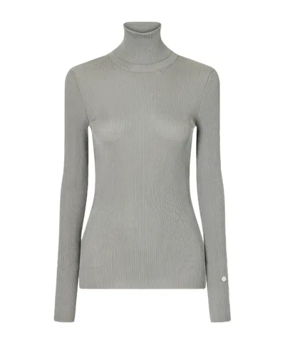 Stella Mccartney Shiny Ribbed Turtleneck Sweater In Gray