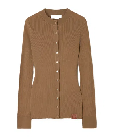 Stella Mccartney Ribbed Wool Cardigan In Brown