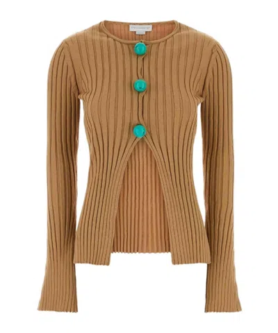 Stella Mccartney Ribbed-knit Buttoned Cardigan In Animal Print