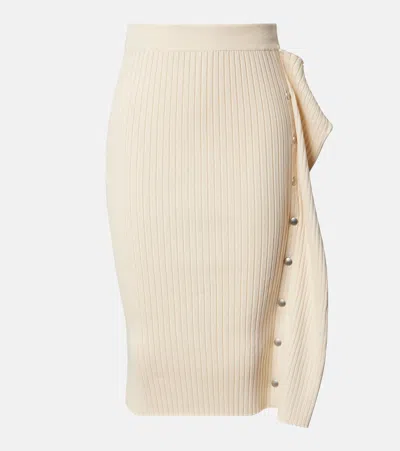 Stella Mccartney Ribbed-knit Cotton Midi Skirt In Neutral