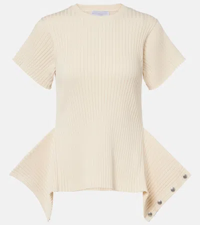 Stella Mccartney Ribbed-knit Cotton Top In Neutral