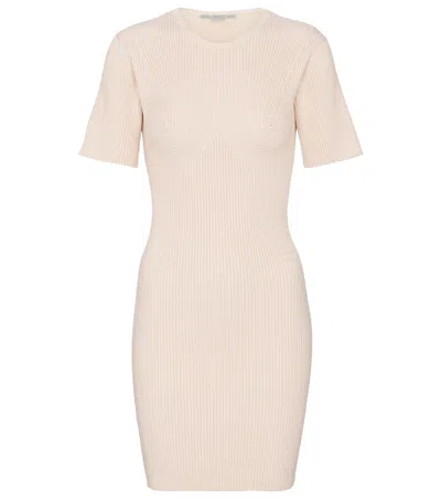Stella Mccartney Ribbed-knit Cotton-blend Minidress In Neutral