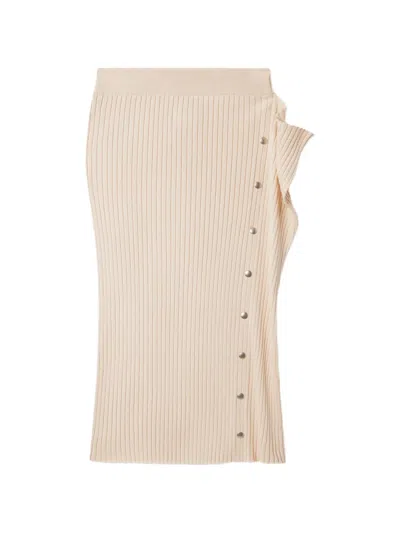 Stella Mccartney Ribbed-knit Press-stud Midi Skirt In Neutral