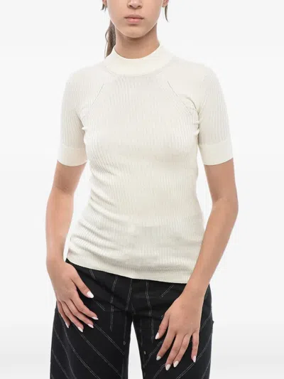 Stella Mccartney Ribbed-knit Short-sleeve Sweater In White