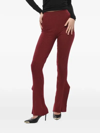 Stella Mccartney Ribbed-knit Side-slit Trousers In Burgundy