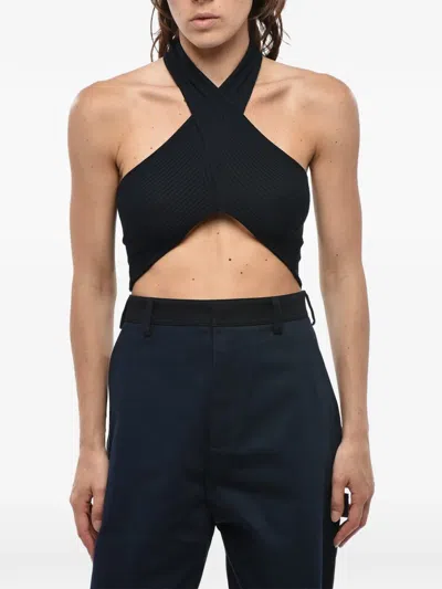 Stella Mccartney Ribbed-knit Wrap-design Top In Blue