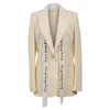 Stella Mccartney Ribbon Detail Single-breasted Blazer In Cream Wool In White