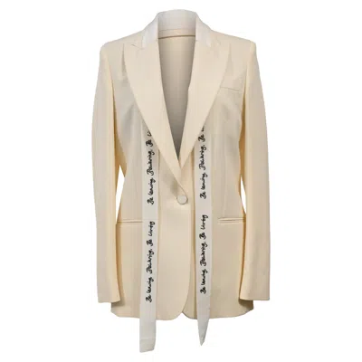 Stella Mccartney Ribbon Detail Single-breasted Blazer In Cream Wool In White