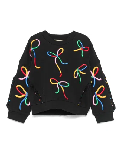 Stella Mccartney Kids' Ribbon-embroidered Sweatshirt In Black