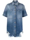 Stella Mccartney Ripped-hem Short-sleeved Denim Shirt In Blue