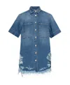 Stella Mccartney Ripped-hem Short-sleeved Denim Shirt In Blue