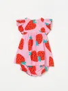 Stella Mccartney Pink Dress For Baby Girl With Strawberries In Multicolor