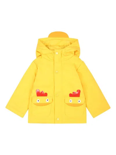 Stella Mccartney Babies' Rooster Hooded Raincoat In Yellow
