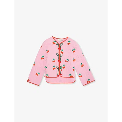 Stella Mccartney Kids' Cherry Embroidered Cotton Jacket 4- In Rosa/embroidery