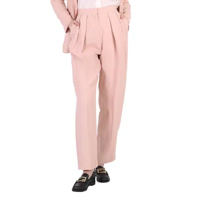 Pre-owned Stella Mccartney Rose Fluid Linen Pleat Front Straight Leg Trousers, Brand Size In Pink