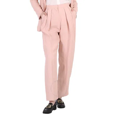 Stella Mccartney Rose Fluid Linen Pleat Front Straight Leg Trousers In Pink