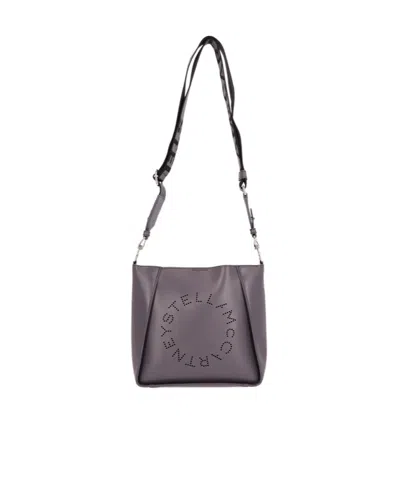 Stella Mccartney Round Logo Shoulder Bag In Grey