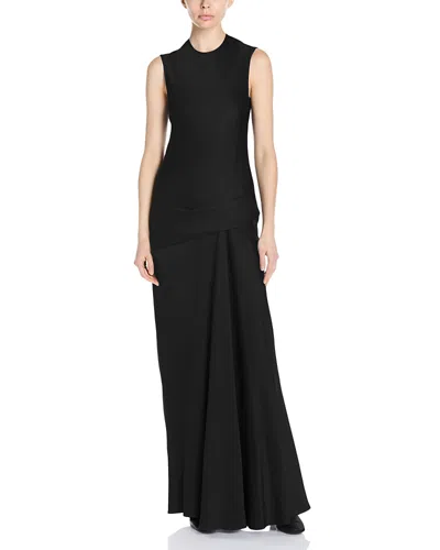 Stella Mccartney Round Neck Draped Satin Gown In Black