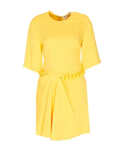 Stella Mccartney Chain-linked Crewneck Mini Dress In Yellow