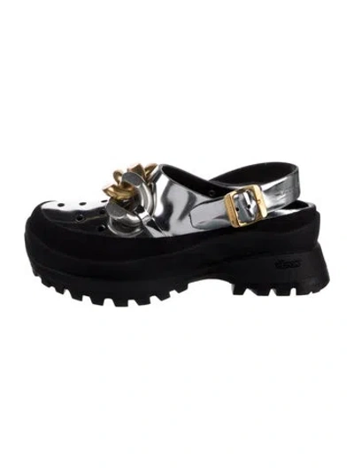Pre-owned Stella Mccartney Rubber Chain-link Accents Slingback Flats In Black