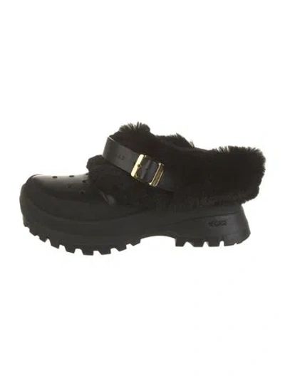 Pre-owned Stella Mccartney Rubber Faux Fur Trim Slingback Flats In Black