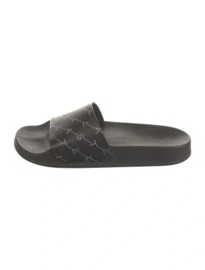 Pre-owned Stella Mccartney Rubber Printed Slides In Black