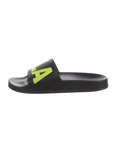 Pre-owned Stella Mccartney Rubber Printed Slides In Black