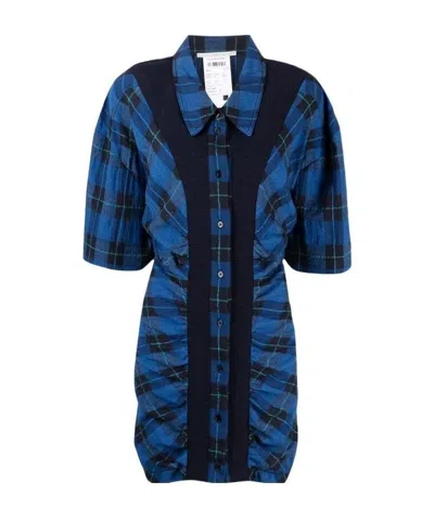 Stella Mccartney Ruched Check Shirt-dress In Blue
