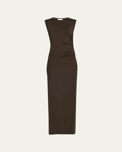 Stella Mccartney Ruched Fluid Jersey Sleeveless Maxi Dress In Brown