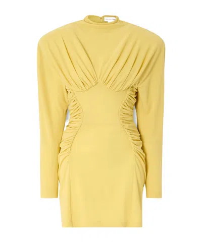 Stella Mccartney Ruched Jersey Mini Dress In Yellow