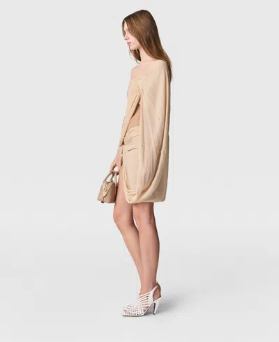 Stella Mccartney Ruched Knotted Sheer Panel Mini Dress In Nude