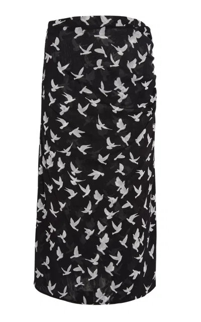 Stella Mccartney Ruched Mesh Jersey Midi Skirt In Black