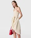 Stella Mccartney Ruched Strap Pleated Skirt Midi Dress In Buttercream