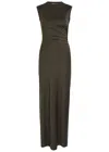 Stella Mccartney Ruched Stretch-jersey Maxi Dress In Brown