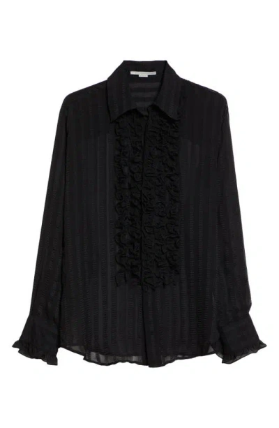 Stella Mccartney Ruffle Bib Silk Blend Jacquard Shirt In Black  