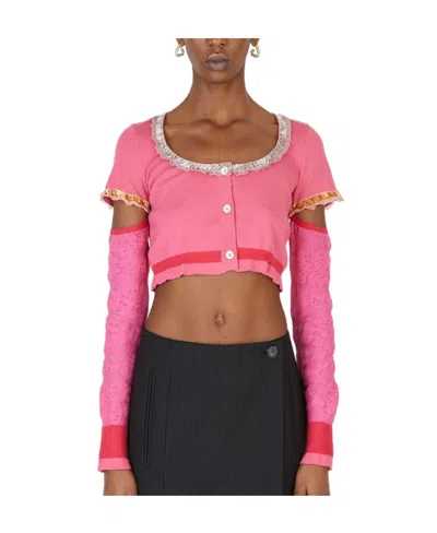 Stella Mccartney Ruffle-trim Cropped Cardigan In Pink