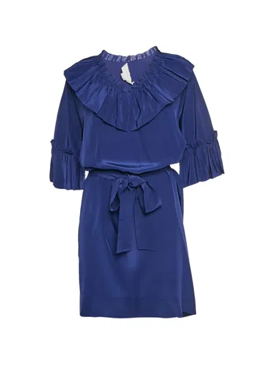 Pre-owned Stella Mccartney Ruffled Belted Mini Dress In Blue
