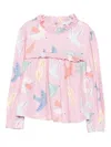Stella Mccartney Ruffled Bird-print Blouse In Pink