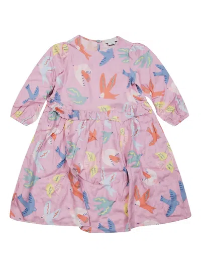 Stella Mccartney Ruffled Bird-print Dress In Pink