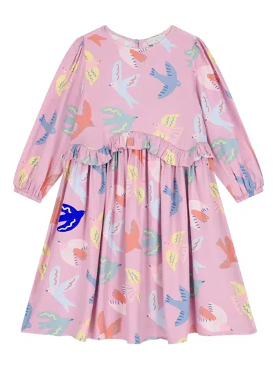 Stella Mccartney Kids' Ruffled Birds Dress In Pink
