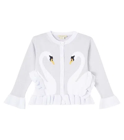 Stella Mccartney Kids' Ruffled Cotton-blend Jacquard Cardigan In Gray