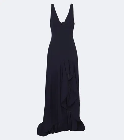 Stella Mccartney Asymmetric Long Dress Ruffle Detail V Neck In Black