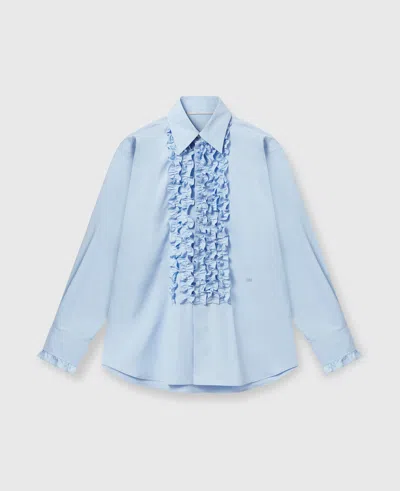 Stella Mccartney Ruffled Panel Oxford Shirt In Sky Blue
