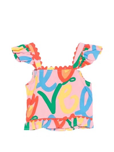 Stella Mccartney Kids Love Print Ruffle Top For Girls In Multi