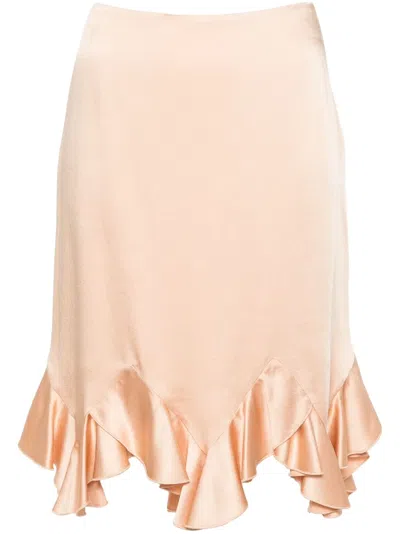 Stella Mccartney Ruffled Satin Midi Skirt In Neutrals
